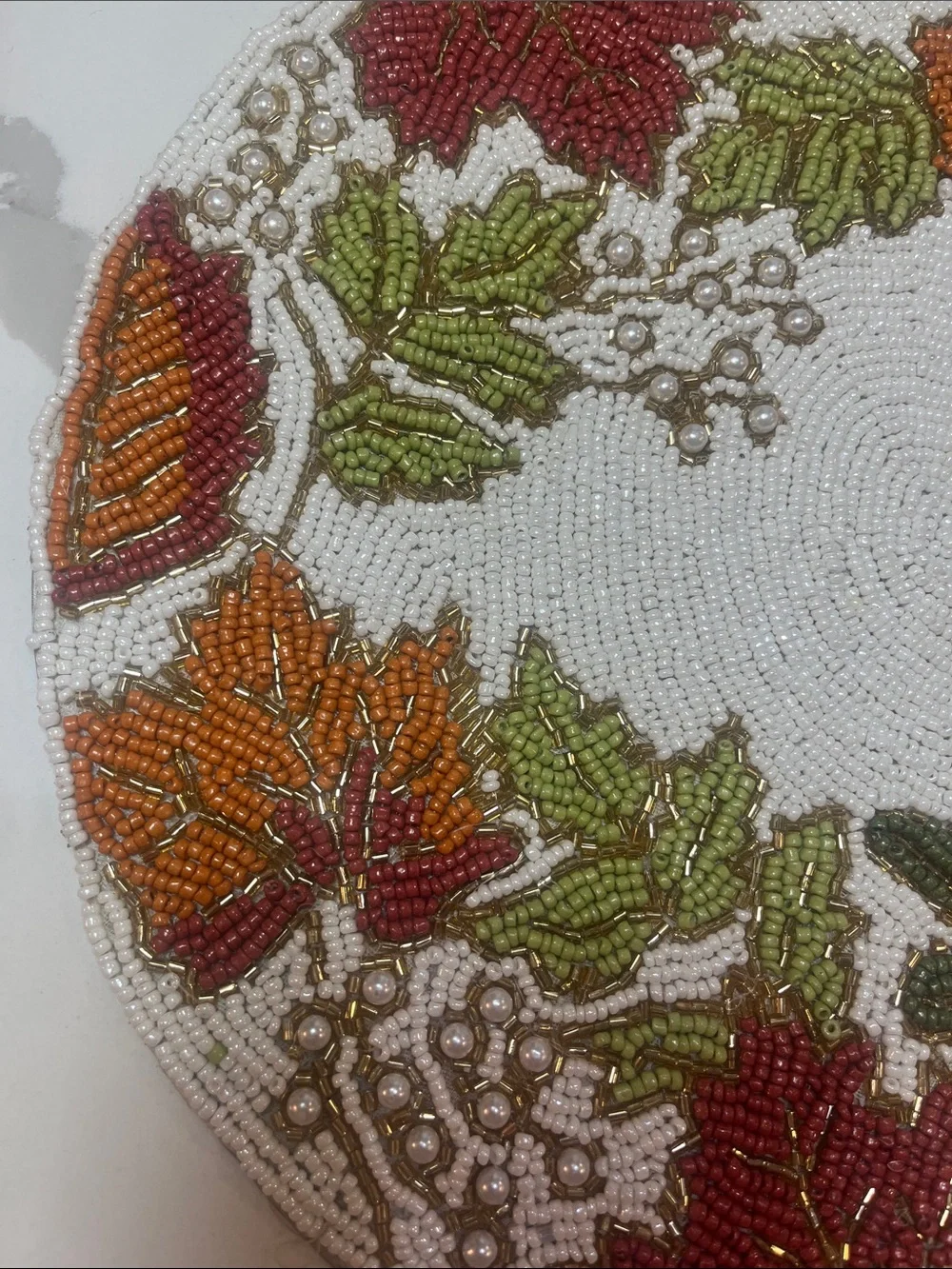 Tahari FALL LEAVES Beaded Placemat Charger 14” Multicolor Fall Thanksgiving NEW